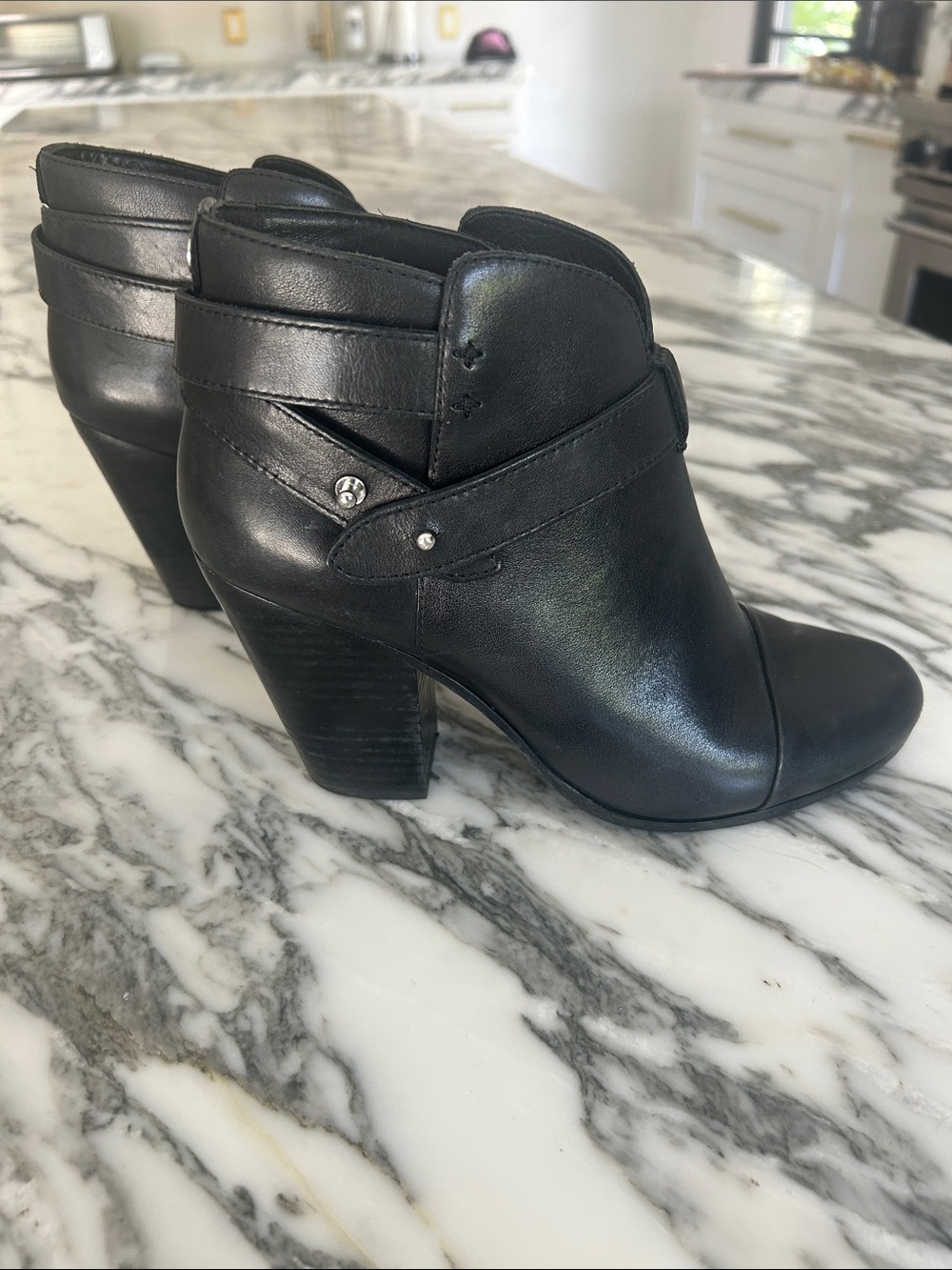 rag & bone Black Leather Harrow Ankle Booties